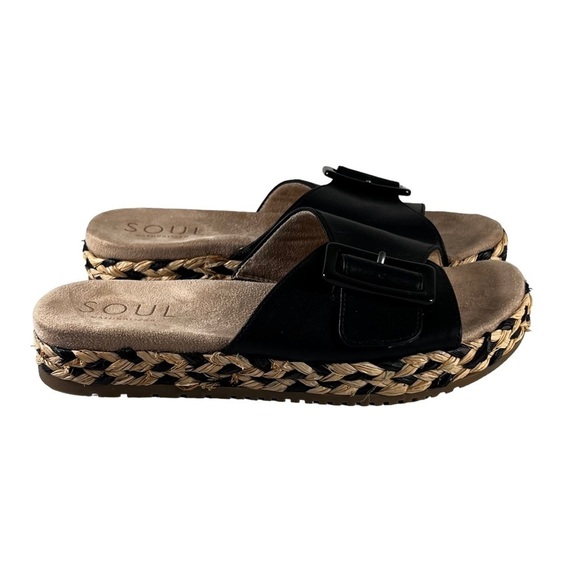 Soul Naturalizer Womens 8 Black Sandals Shoes Real Raffia Wrap - Picture 1 of 9